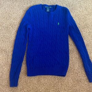 Ralph Lauren Polo logo Royal Blue Cable Knit Sweater Sz Small- Worn once!!